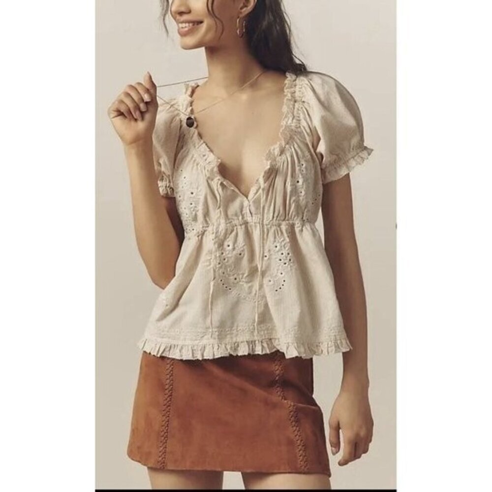 NWT Size XL - Anthropologie 100% Cotton Embroidered Babydoll Top (NWT US$ 118)